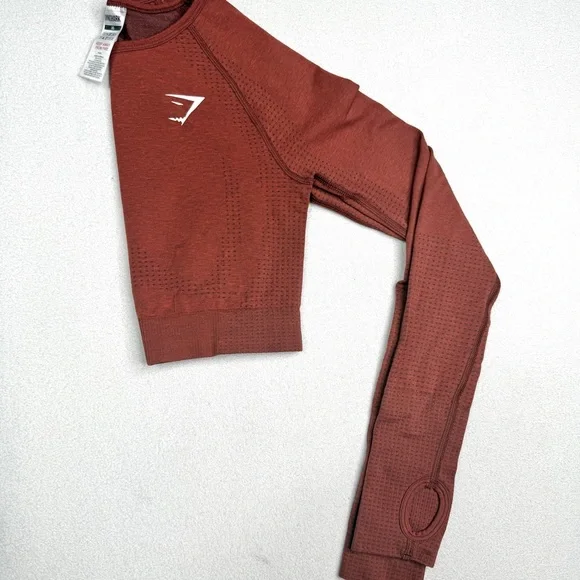 Gymshark Vital Seamless 2.0 Long Sleeve Crop Top•Brick Red Marl - Picture 6 of 8